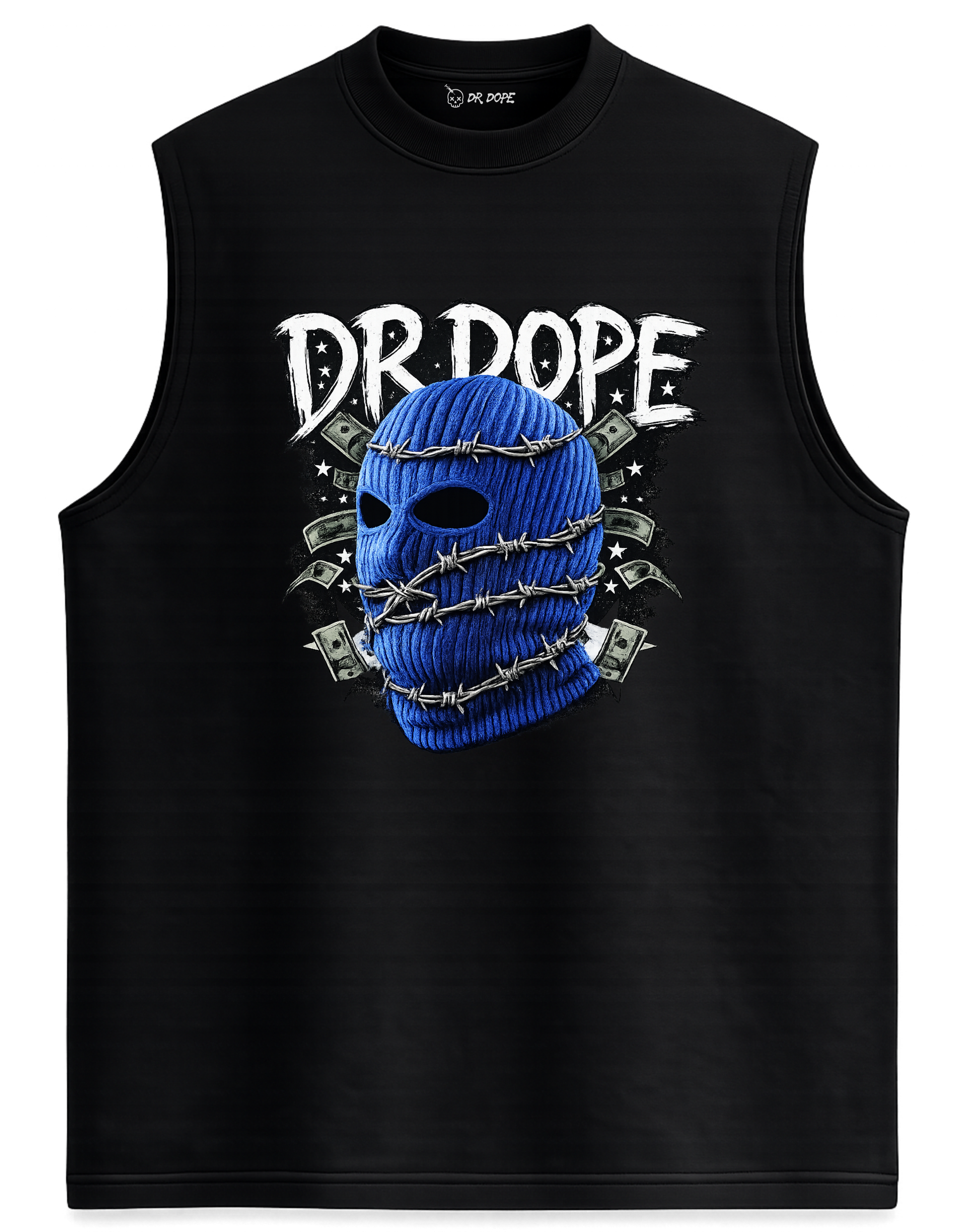 Dr Dope Blue Ski Mask Oversized Sleeveless Tank