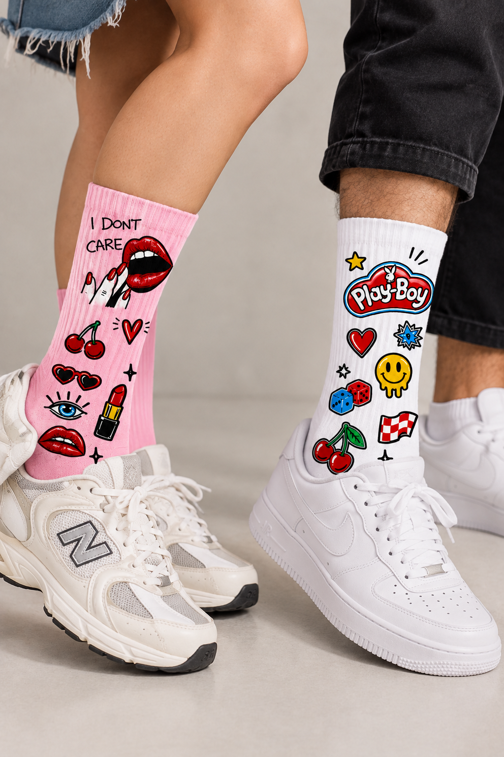 Pop-Art Statement Patch Crew Socks (2 Pair)