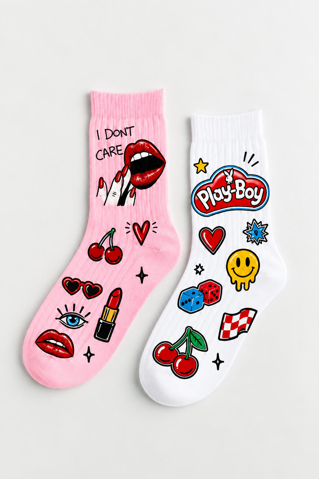 Pop-Art Statement Patch Crew Socks (2 Pair)